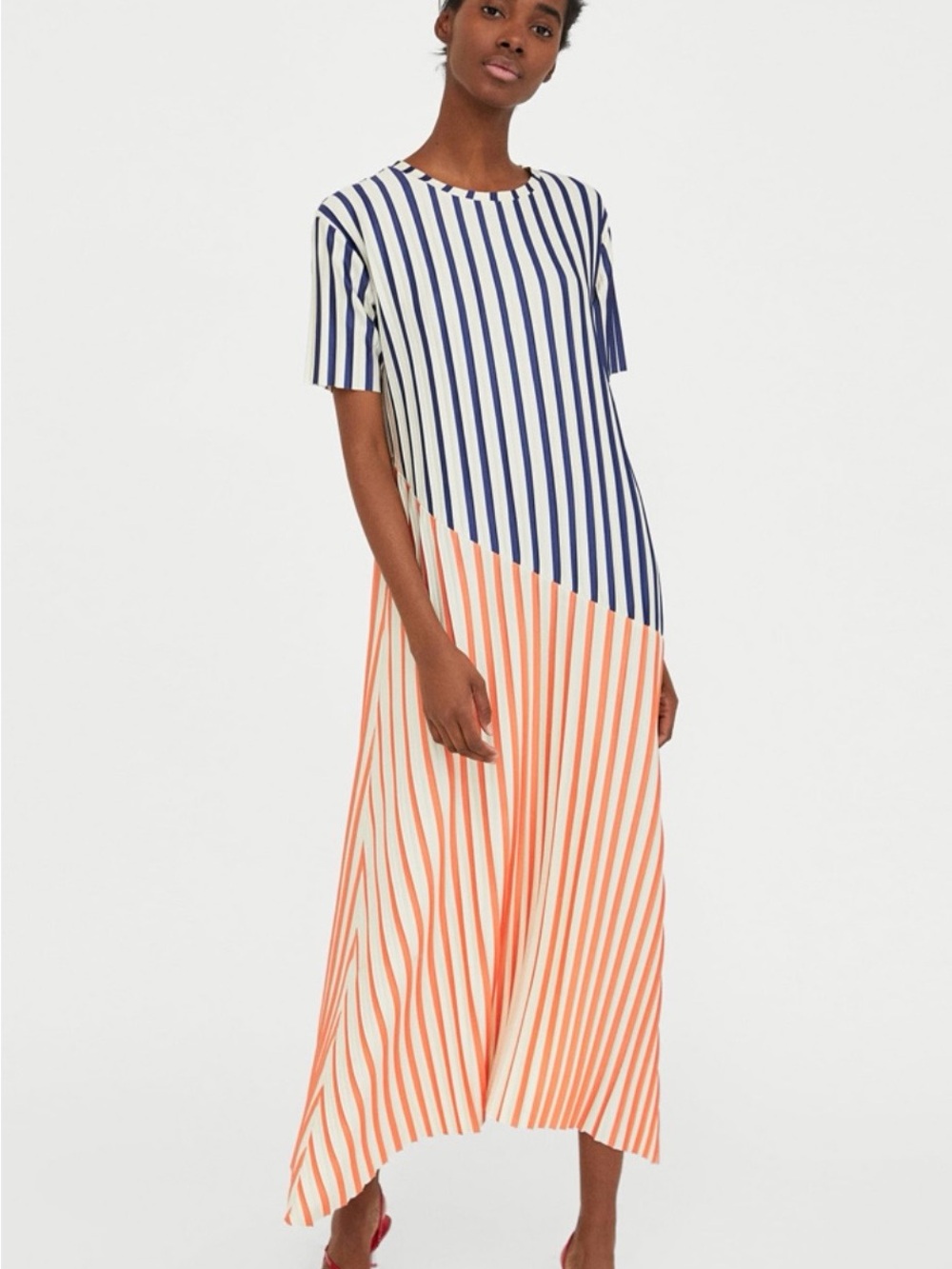 Zara Striped Two-Tone Maxi Dress in Navy and Coral